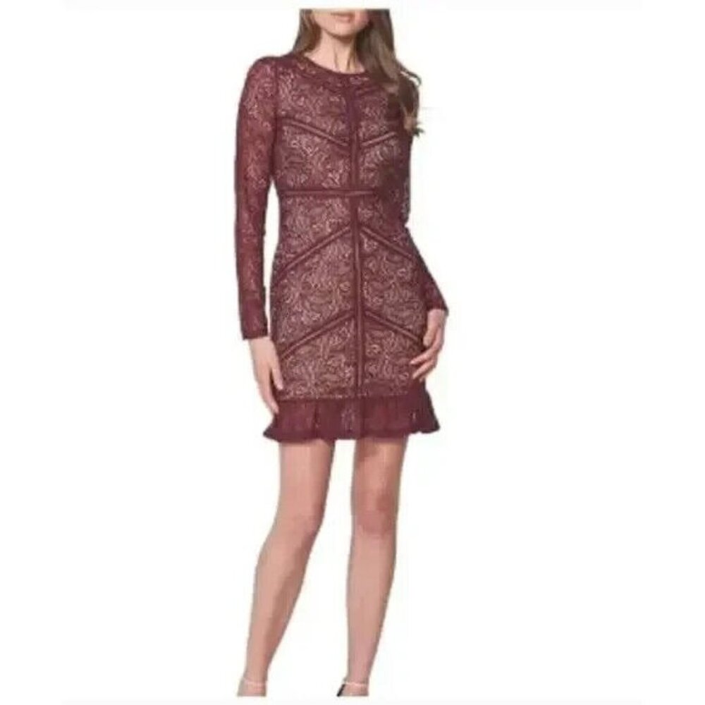 Bardot Dress Sasha Ruffle Lace Burgundy Long Sleeve Revolve - Picture 4 of 14